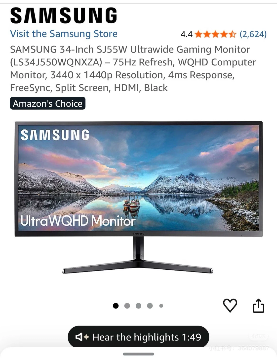 Samsung 34-Inch Ultra-WQHD Gaming Monitor