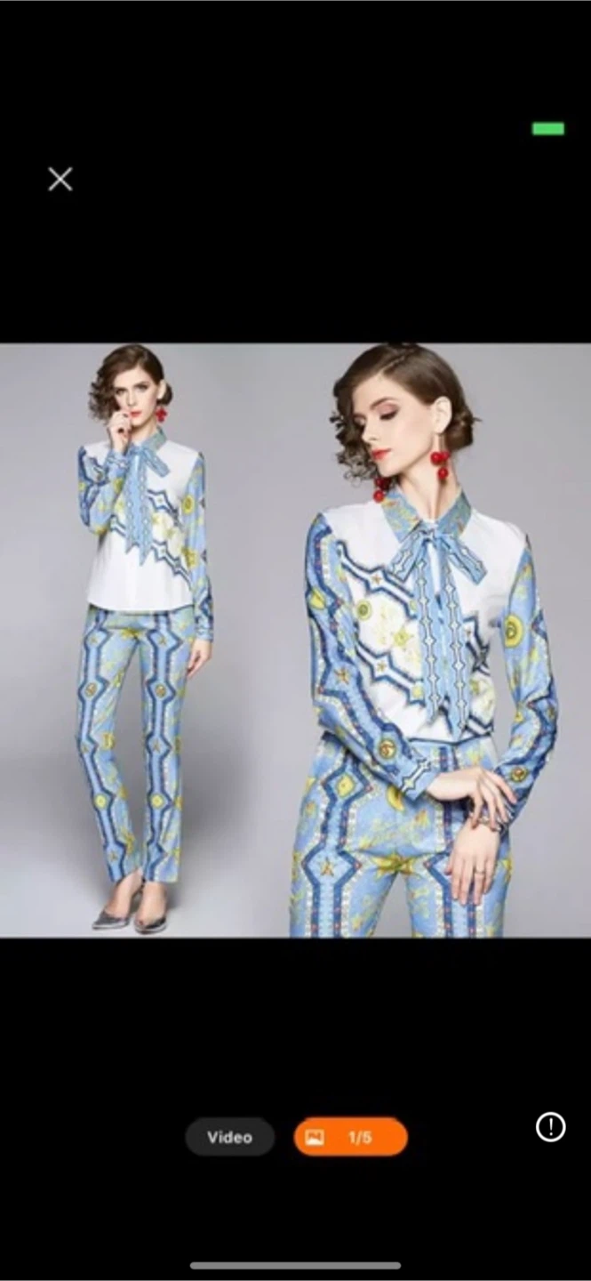 Women's Patterned Blouse and Pants Set