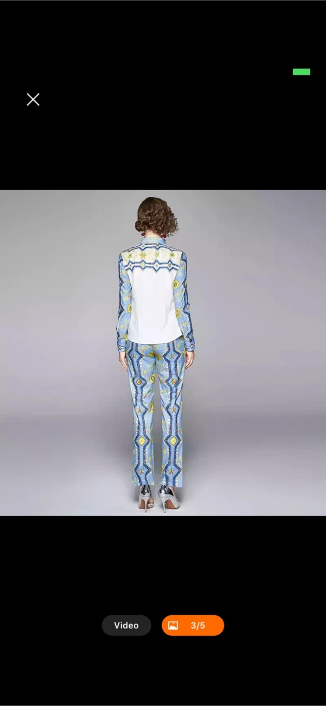 Women's Patterned Blouse and Pants Set - photo 2