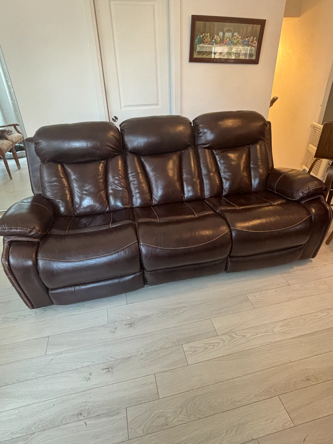 Brown Leather 3-Seater Reclining Sofa