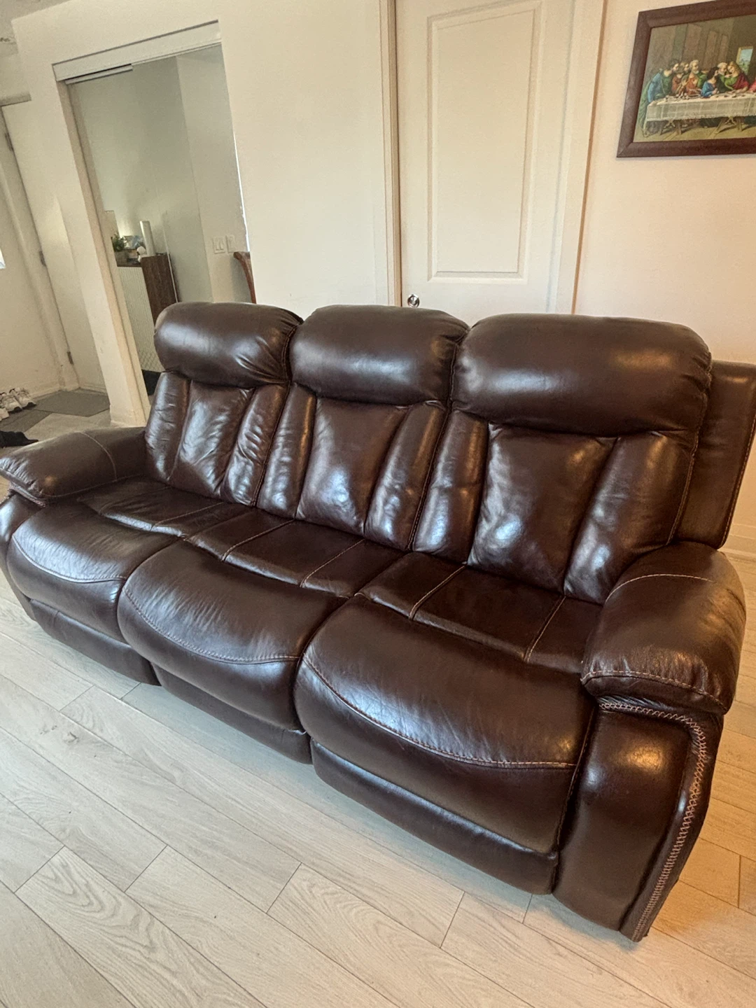 Brown Leather 3-Seater Reclining Sofa - photo 2