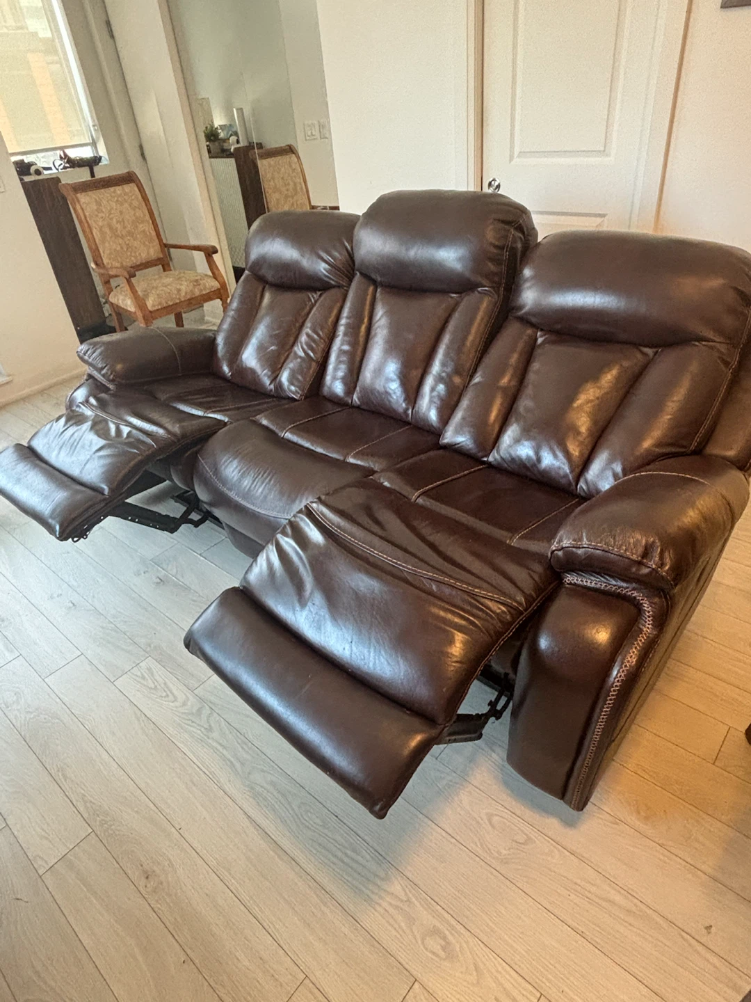 Brown Leather 3-Seater Reclining Sofa - photo 5