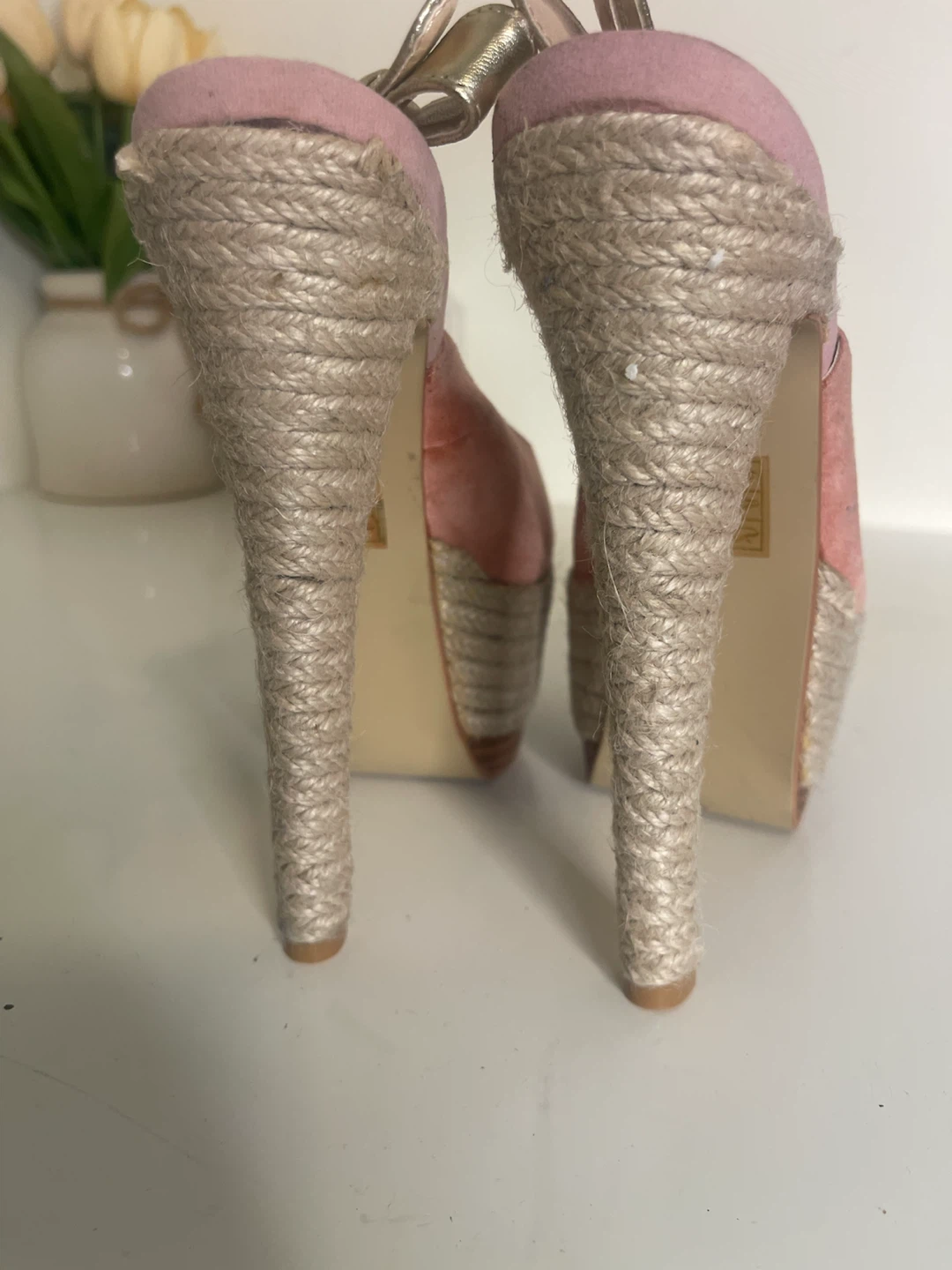 Pink Suede Espadrille Platform Wedge Heels