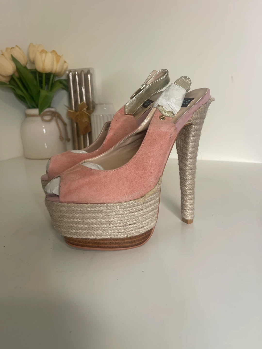 Pink Suede Espadrille Platform Wedge Heels - photo 3