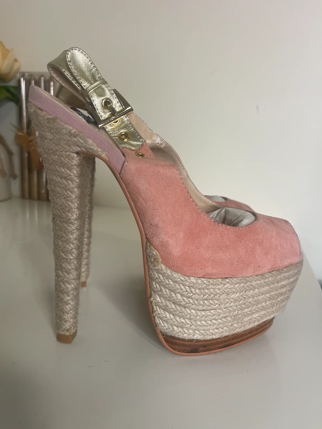 Pink Suede Espadrille Platform Wedge Heels - photo 4