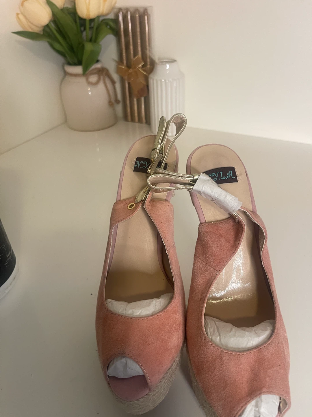 Pink Suede Espadrille Platform Wedge Heels - photo 5