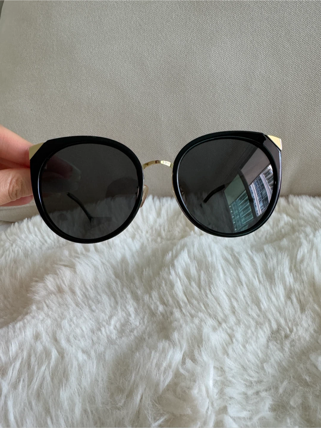 Black Cat-Eye Sunglasses with Gold Accents