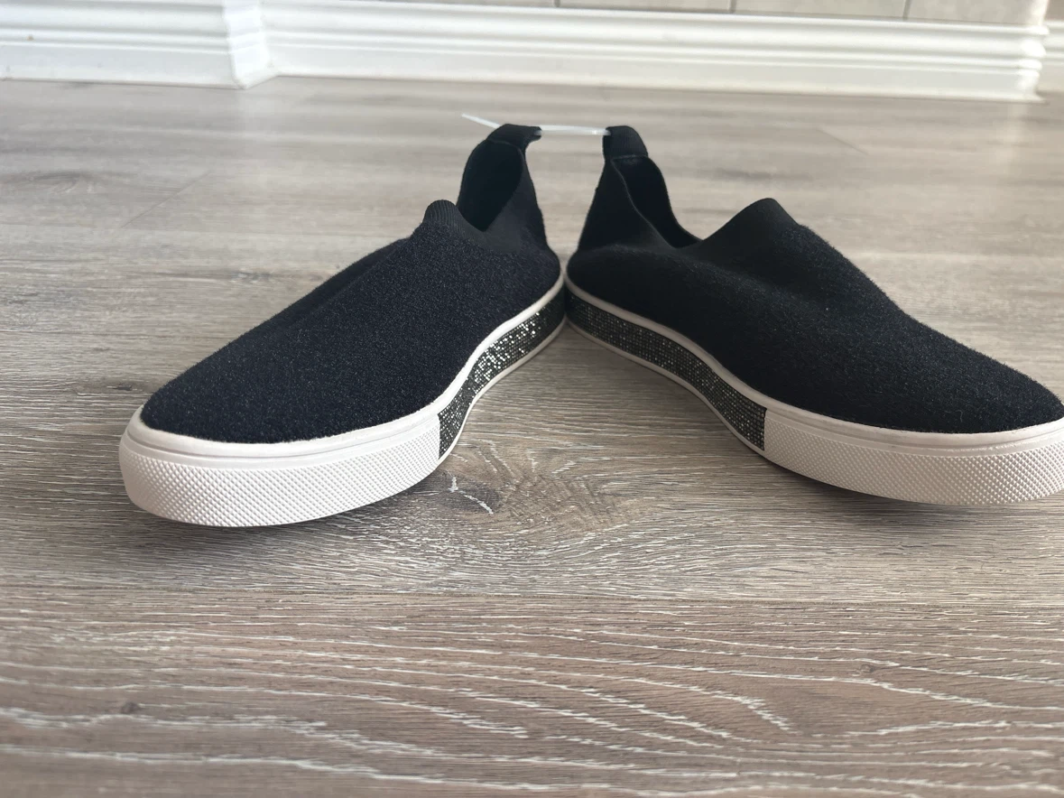 Black slip-on sneakers with rhinestone detail - photo 2
