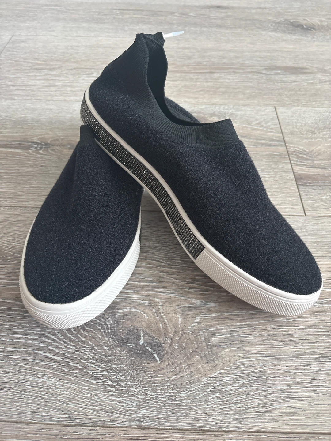 Black slip-on sneakers with rhinestone detail - photo 3