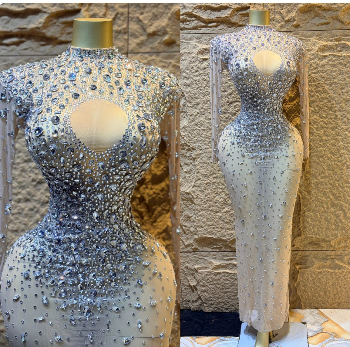 Sparkly Embellished Long Sleeve Evening Gown