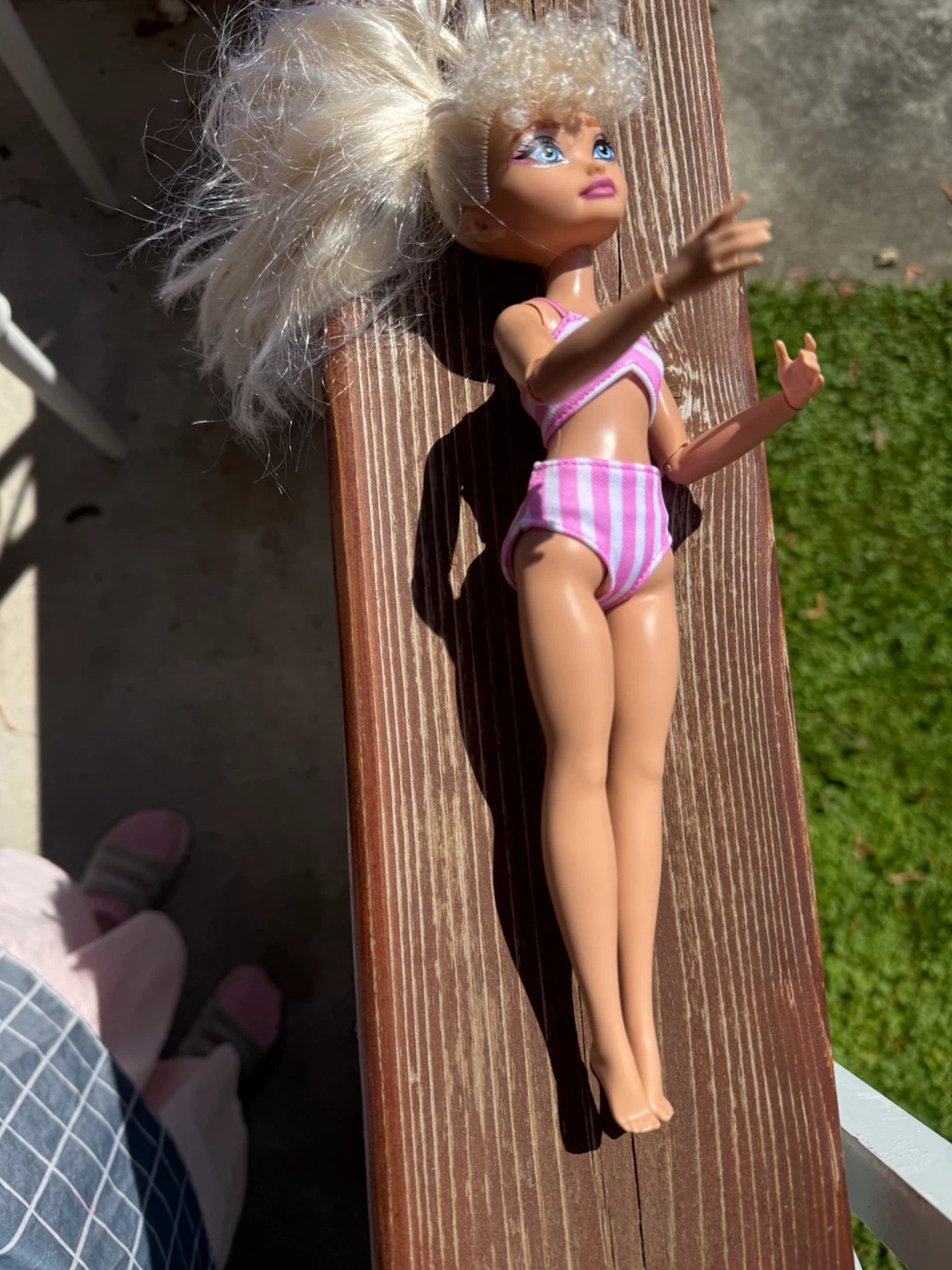 Fashion Doll in Pink Striped Swimsuit