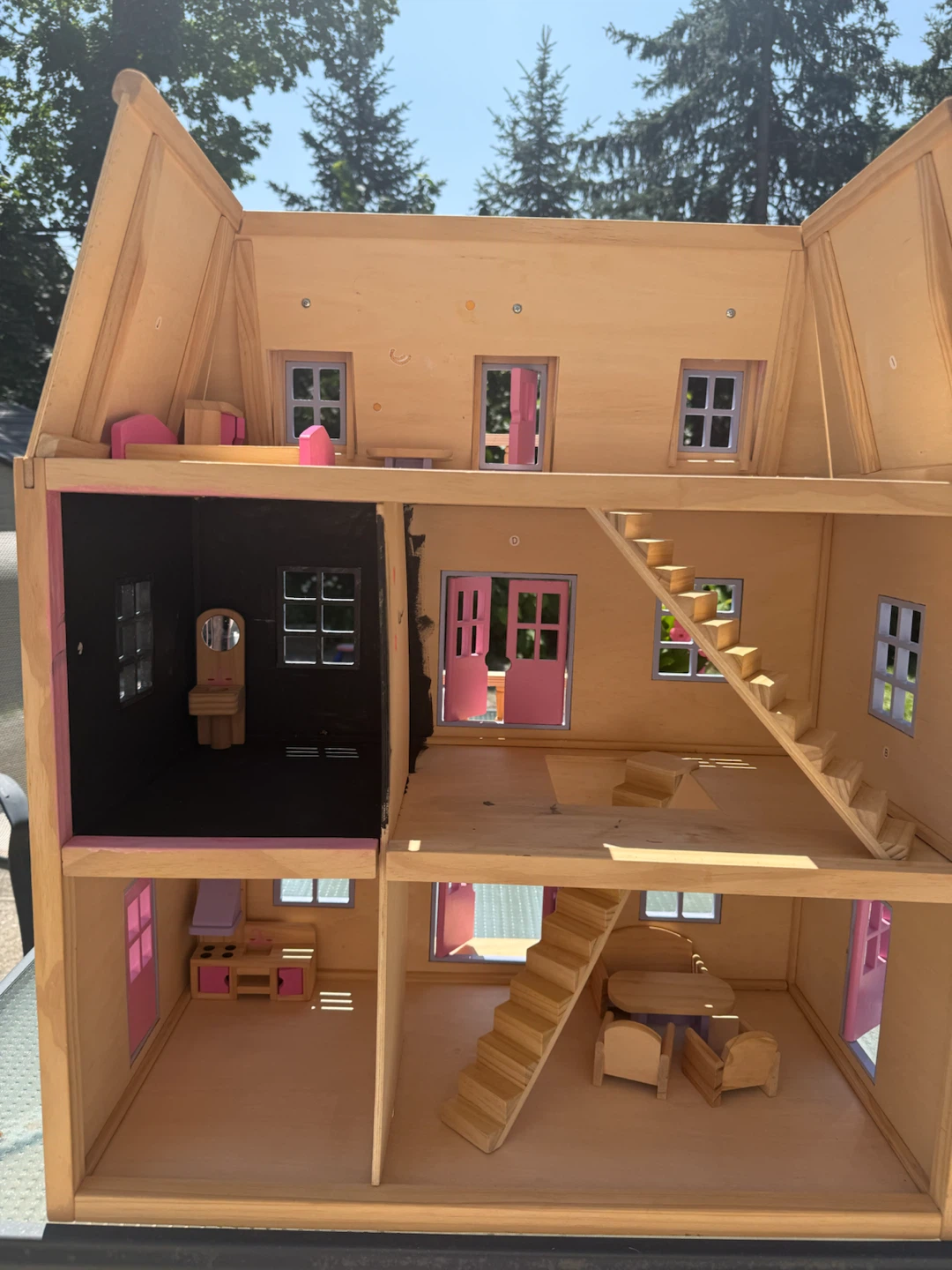 Wooden Dollhouse with Furniture