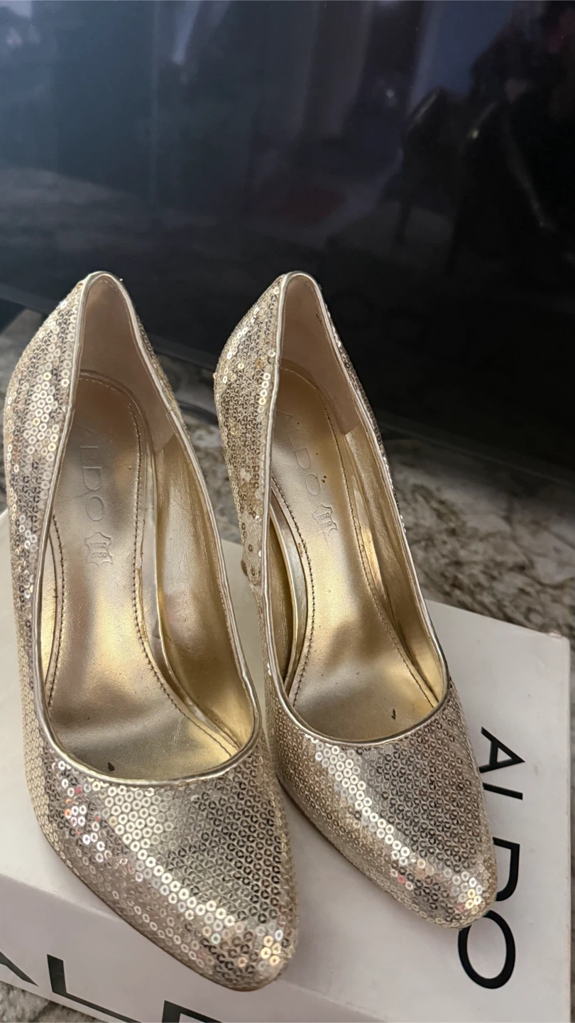 ALDO Women's Gold Sequin Heels check more photos - photo 2