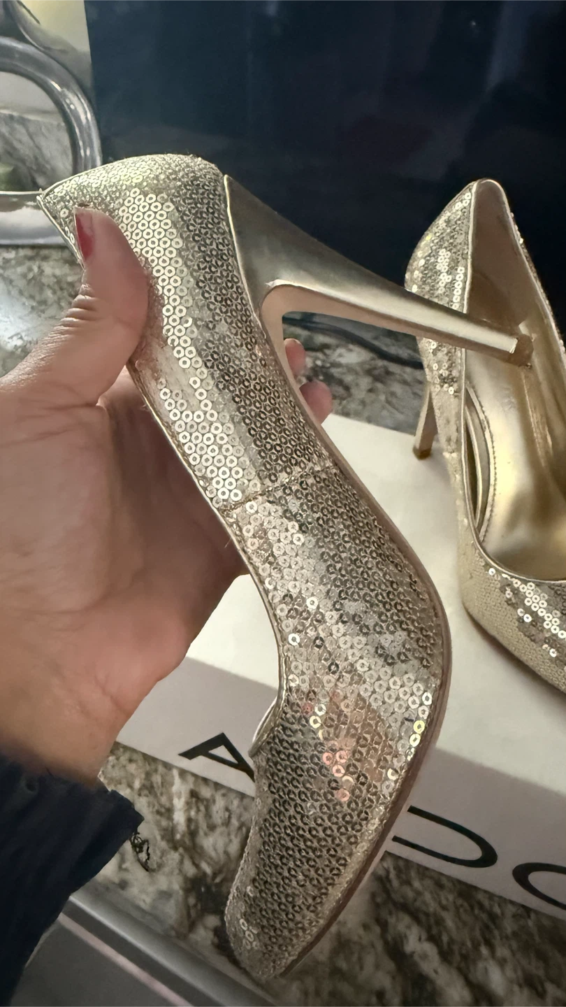 ALDO Women's Gold Sequin Heels check more photos - photo 3
