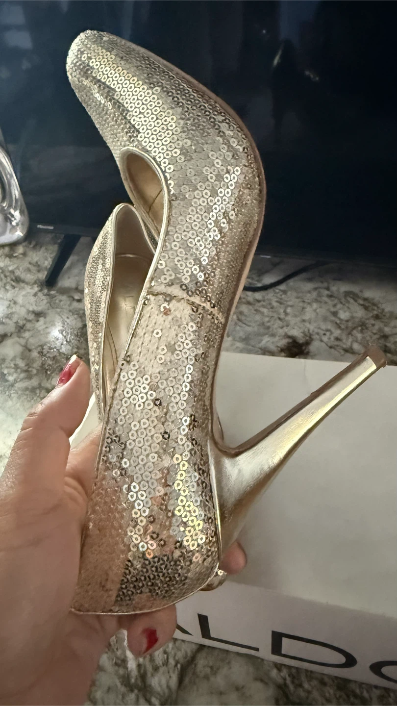 ALDO Women's Gold Sequin Heels check more photos - photo 4