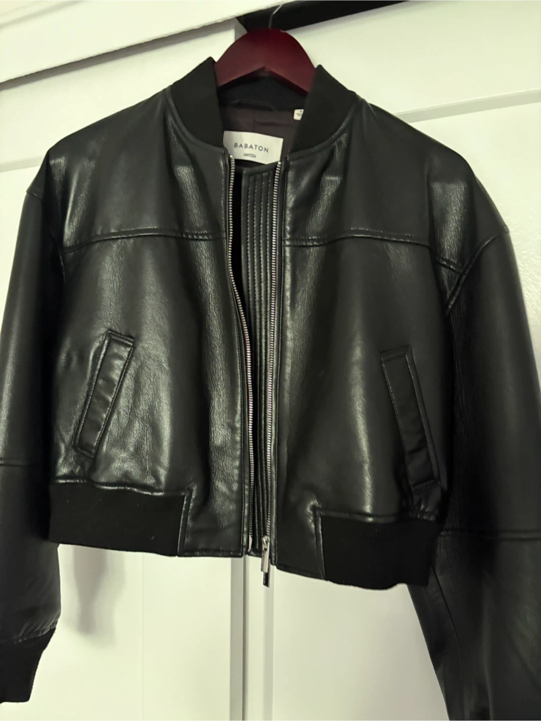 Babaton Faux Leather Bomber Jacket