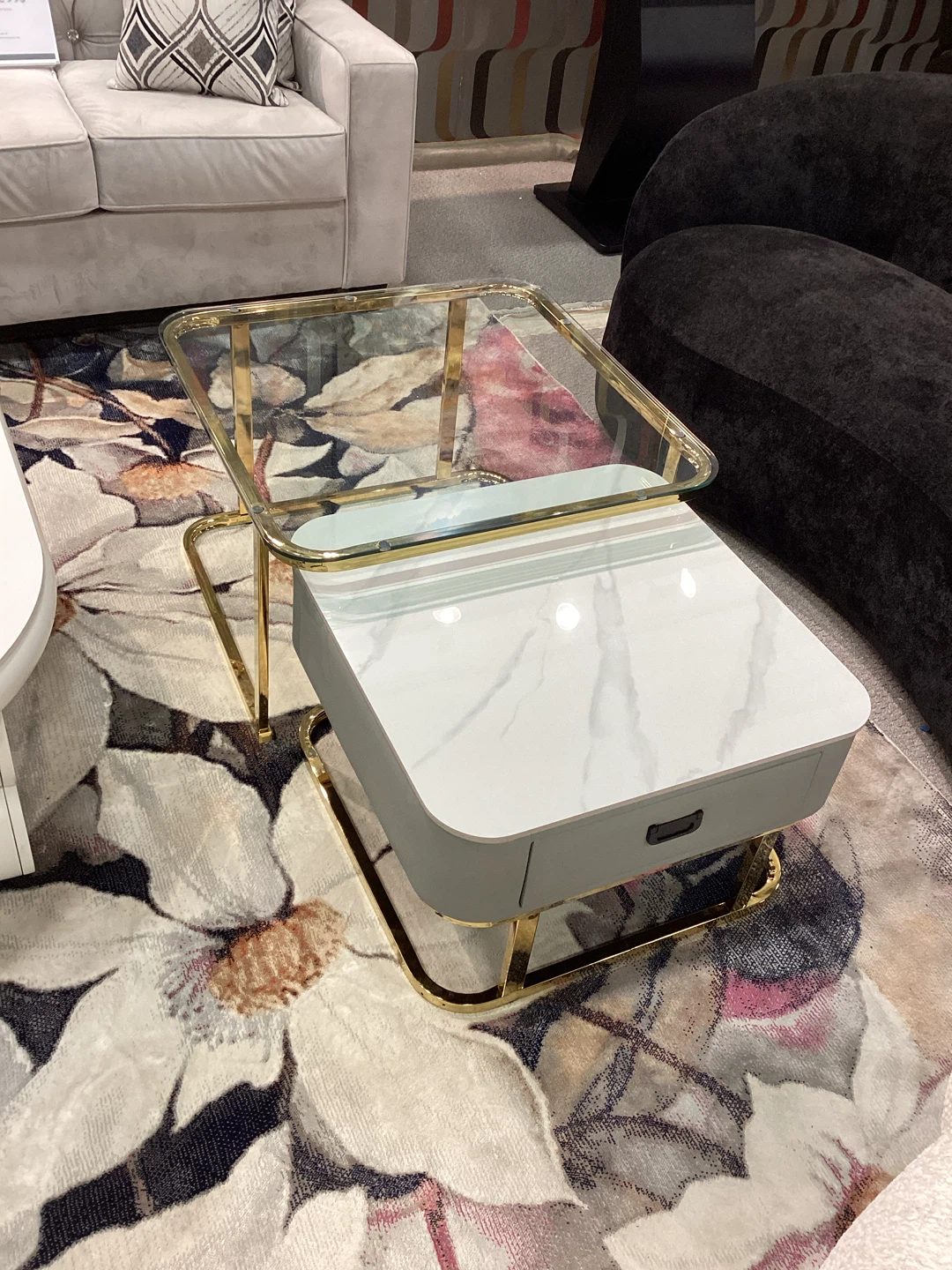 End Table with Drawer and Glass Top