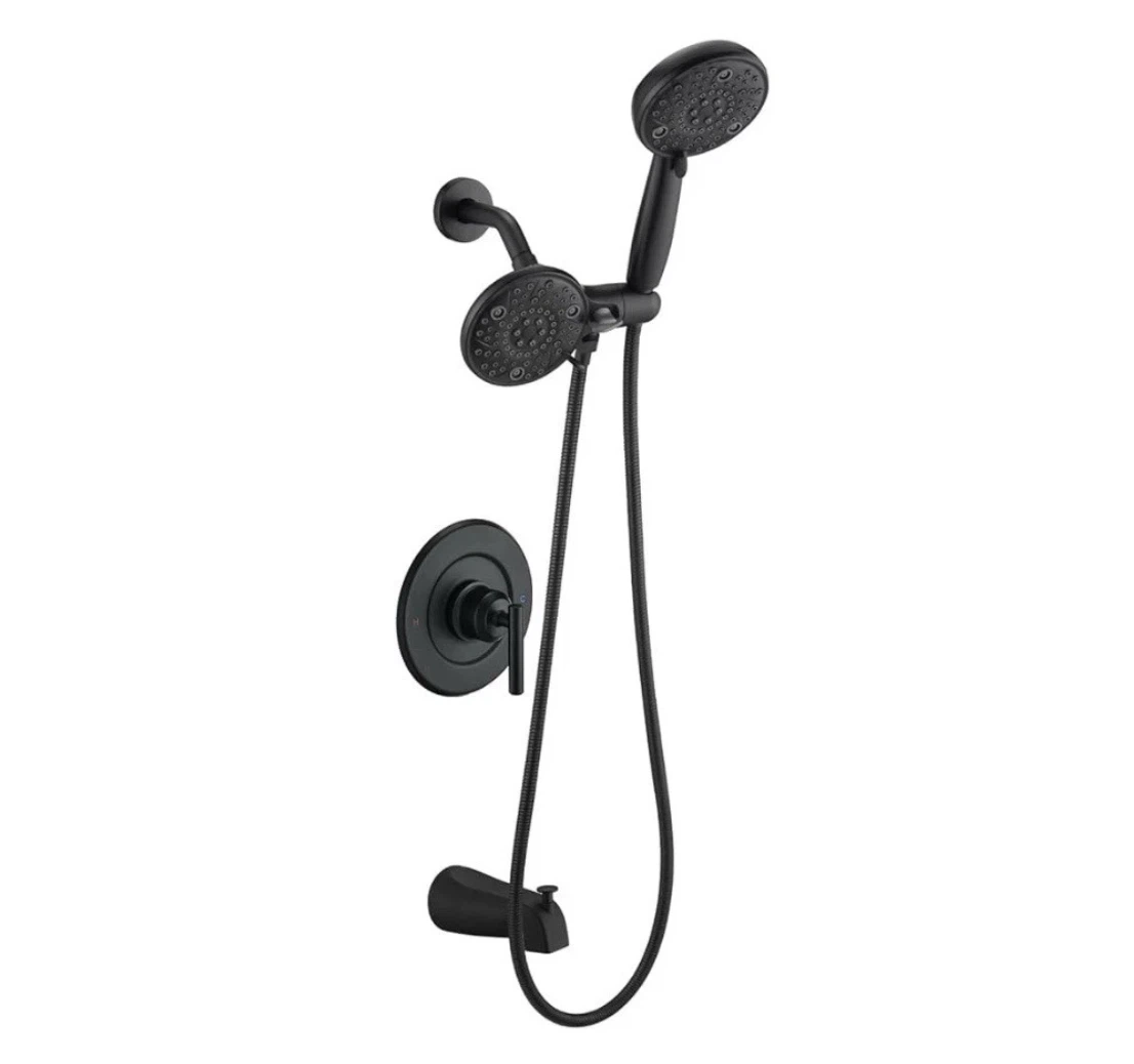 Black Shower Faucet Set with Rain Shower Head & Handheld Wand