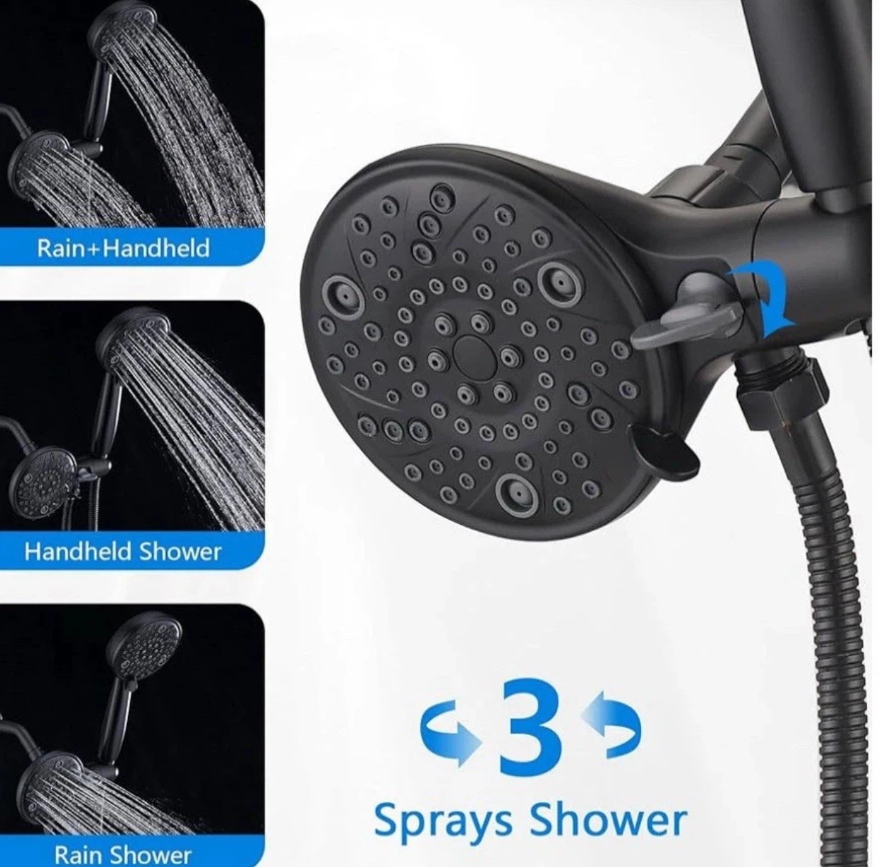 Black Shower Faucet Set with Rain Shower Head & Handheld Wand - photo 2