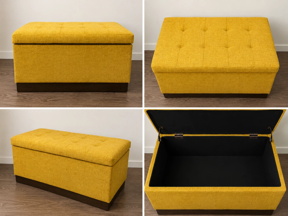 Yellow Storage Ottoman Bench