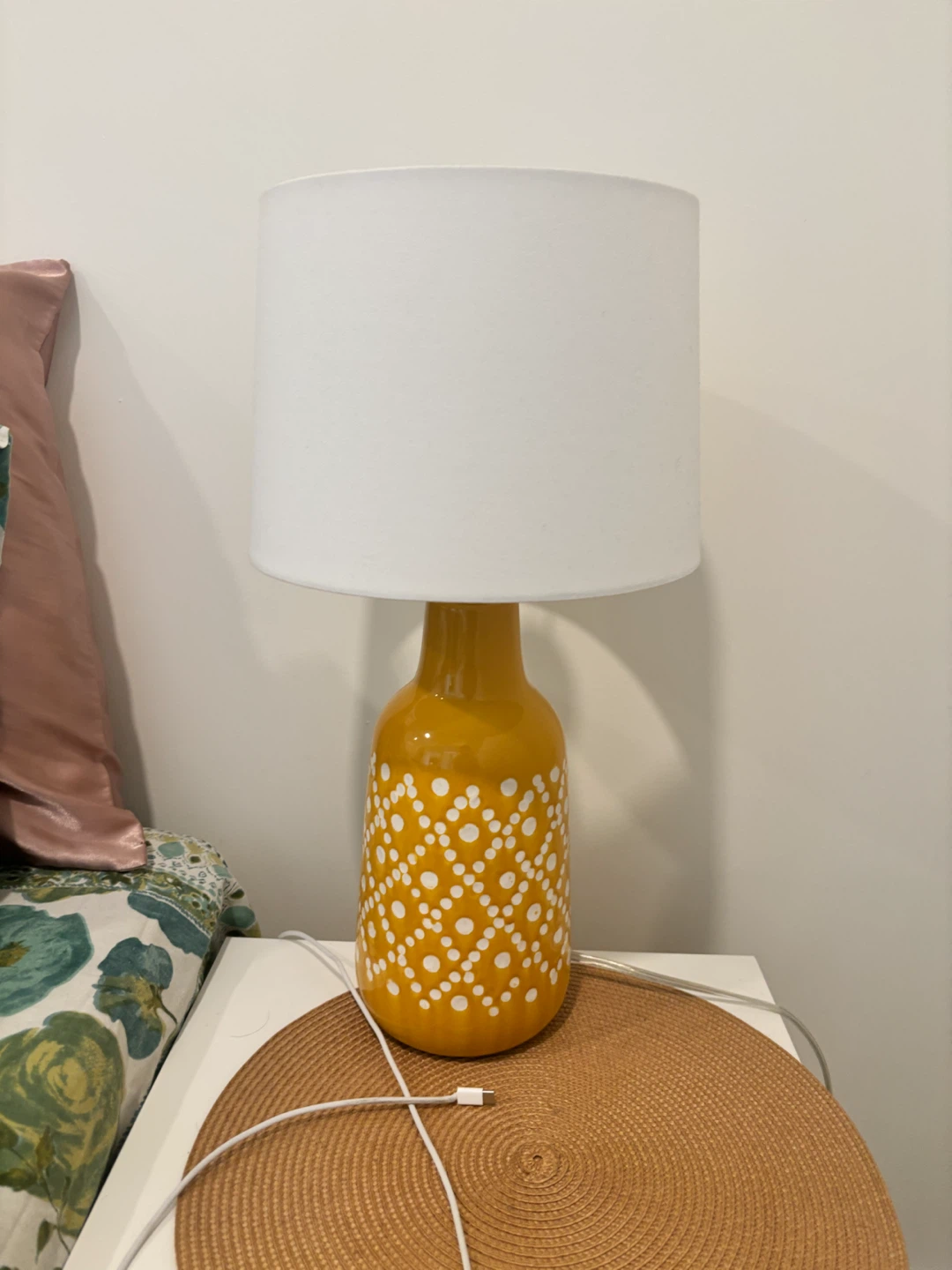 Yellow Decorative Table Lamp with White Pattern
