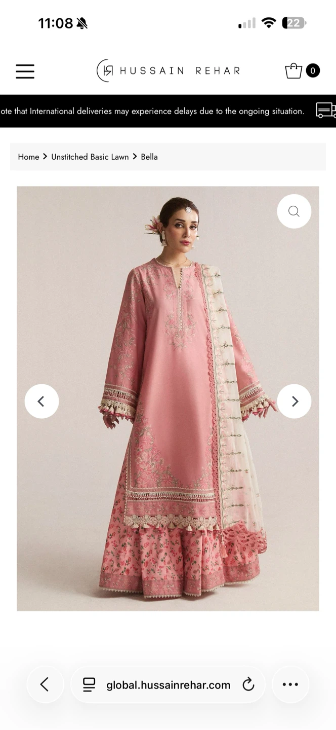 Hussain Rehar Pink Embroidered Lawn Suit - Medium