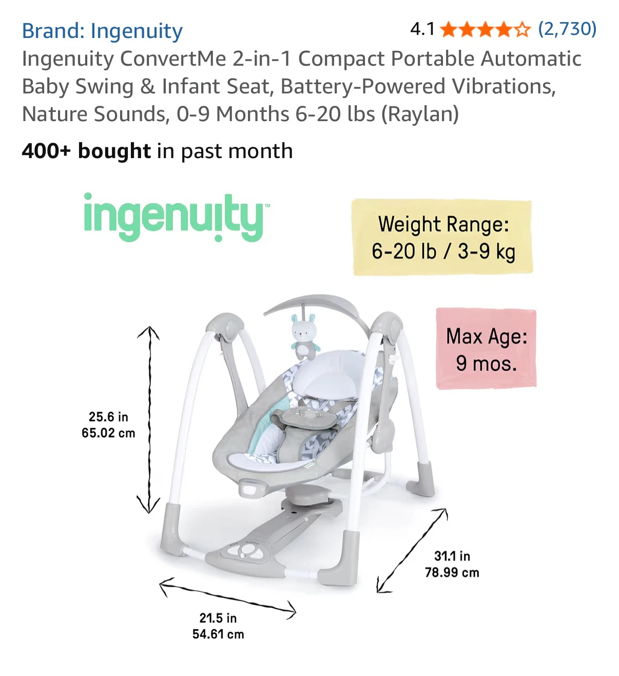 Ingenuity ConvertMe Baby Swing & Infant Seat - photo 4