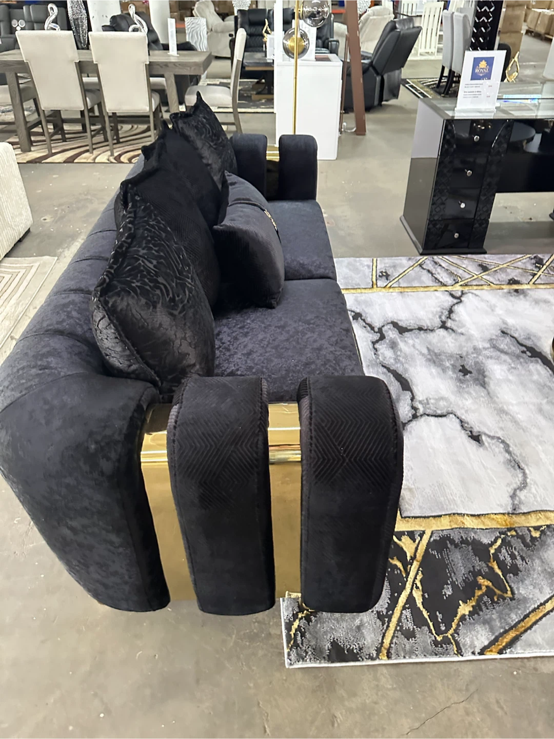 Black Velvet Sofa Set with Gold Accents - photo 2