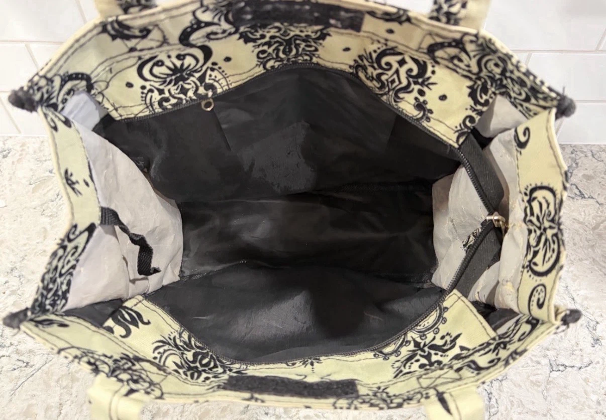 Women’s Cream and Black Damask Print Purse/Tote Bag - photo 5