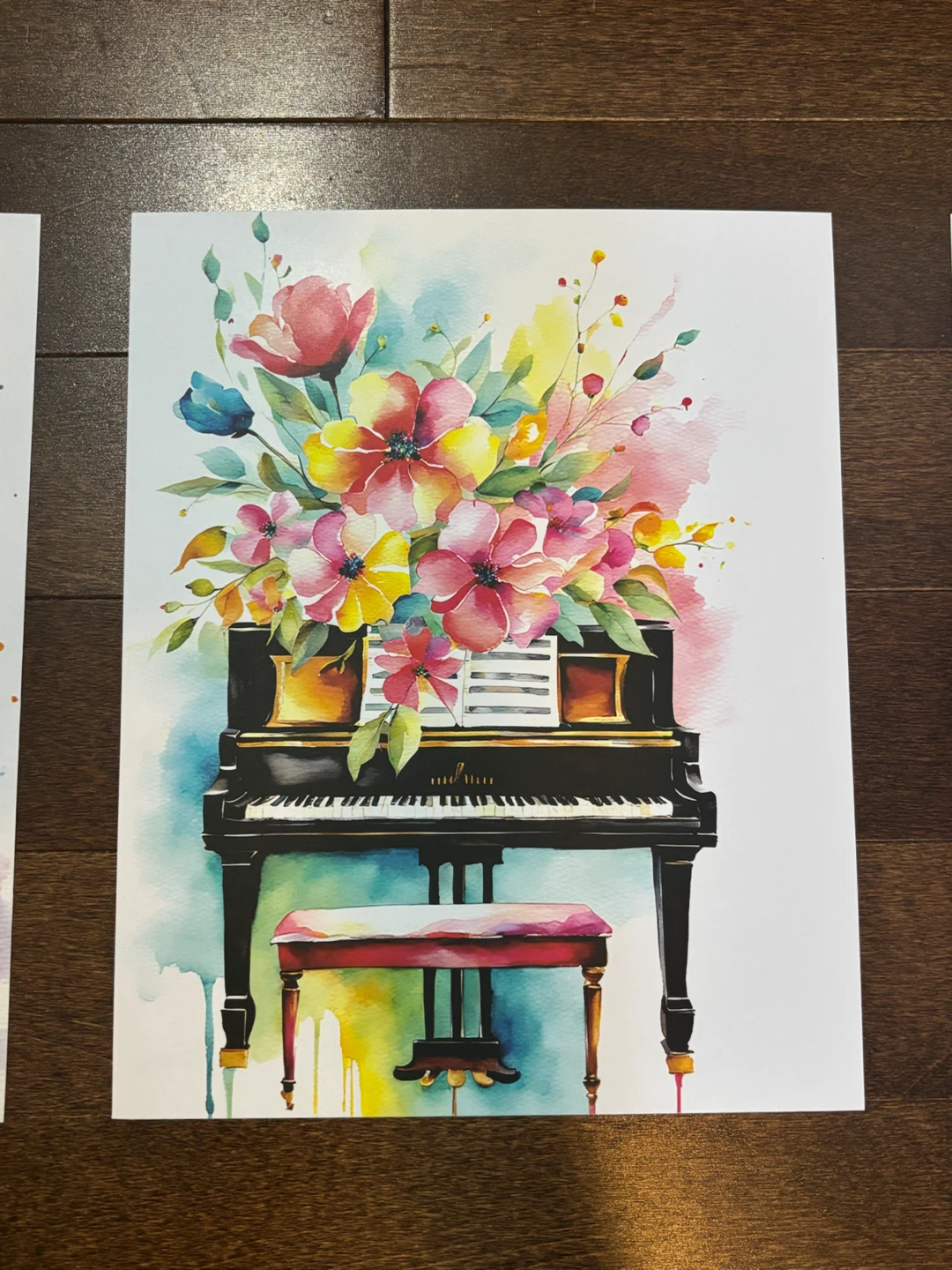 Original Watercolour Art Print - Musical Instruments & Flowers - photo 2