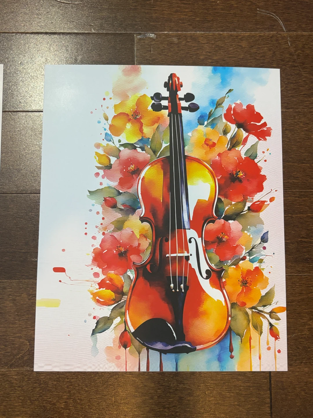 Original Watercolour Art Print - Musical Instruments & Flowers - photo 3