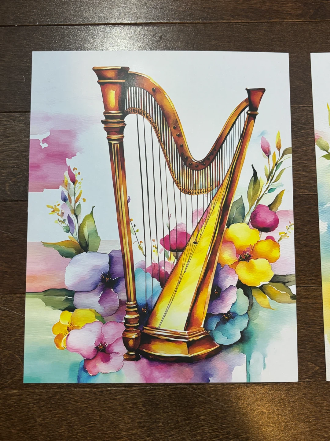 Original Watercolour Art Print - Musical Instruments & Flowers - photo 4