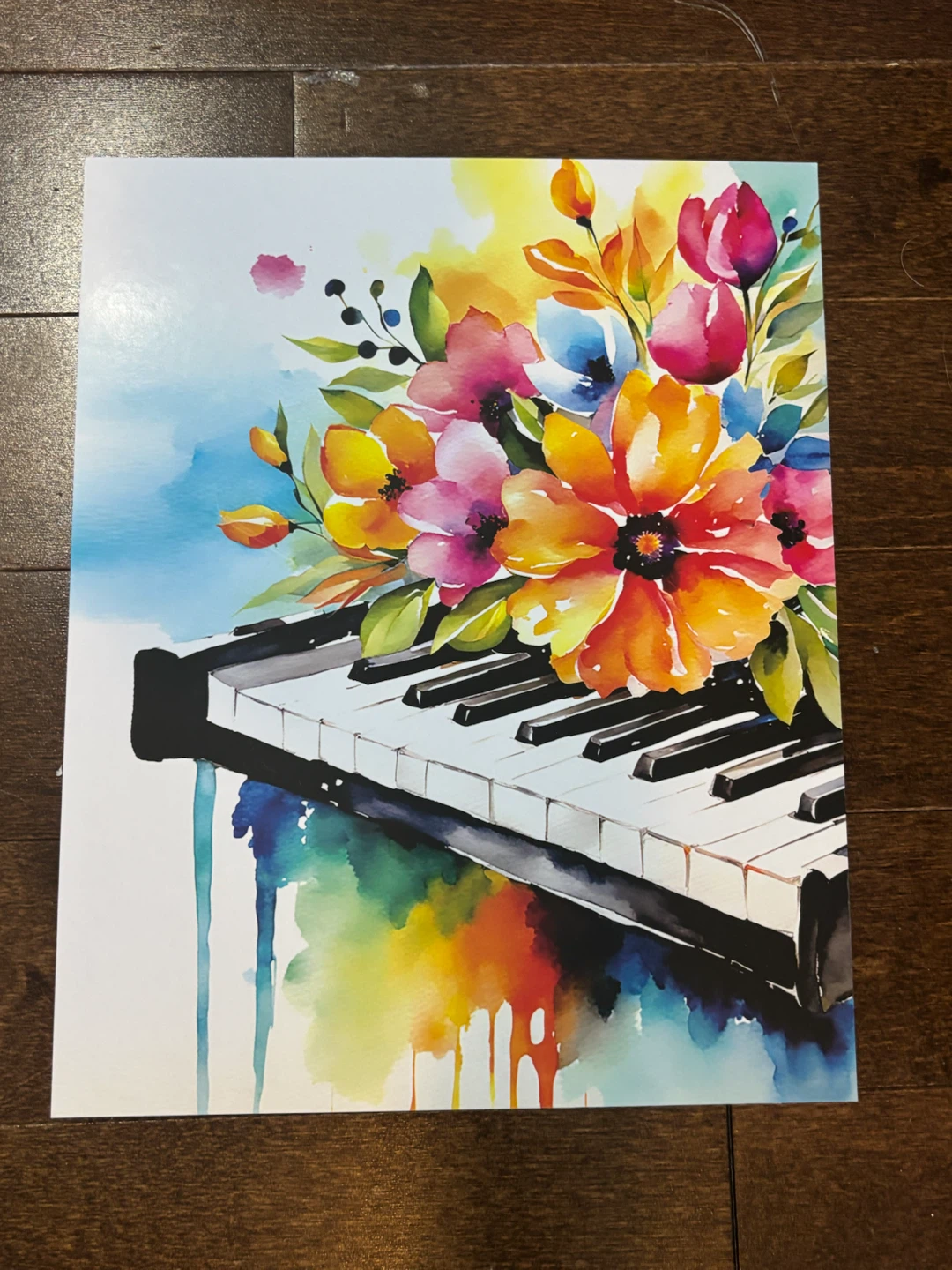 Original Watercolour Art Print - Musical Instruments & Flowers - photo 5
