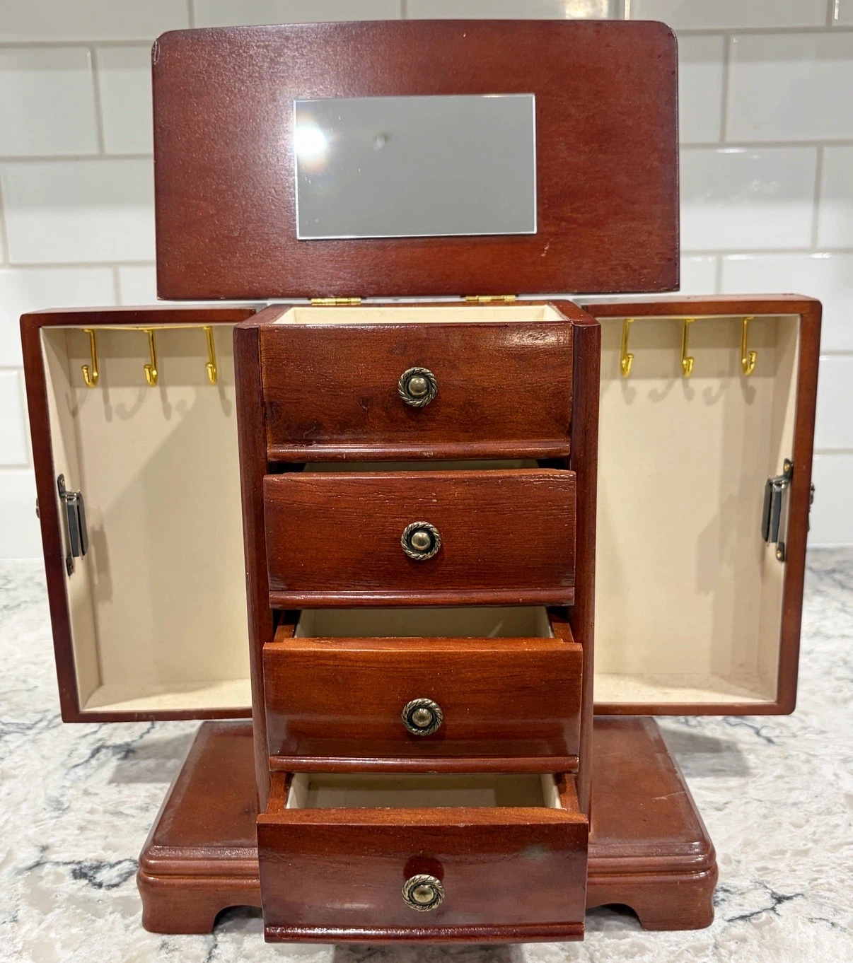 Gunther Mele Wood Jewelry Box w/ Mirror,Drawers,Necklace Storage - photo 2