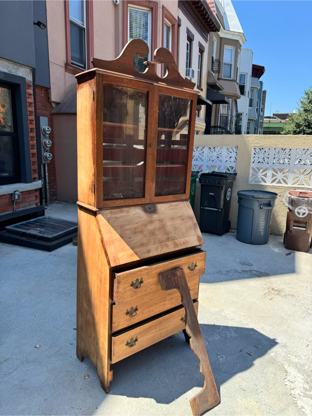 Vintage Wooden Secretary Desk with Hutch