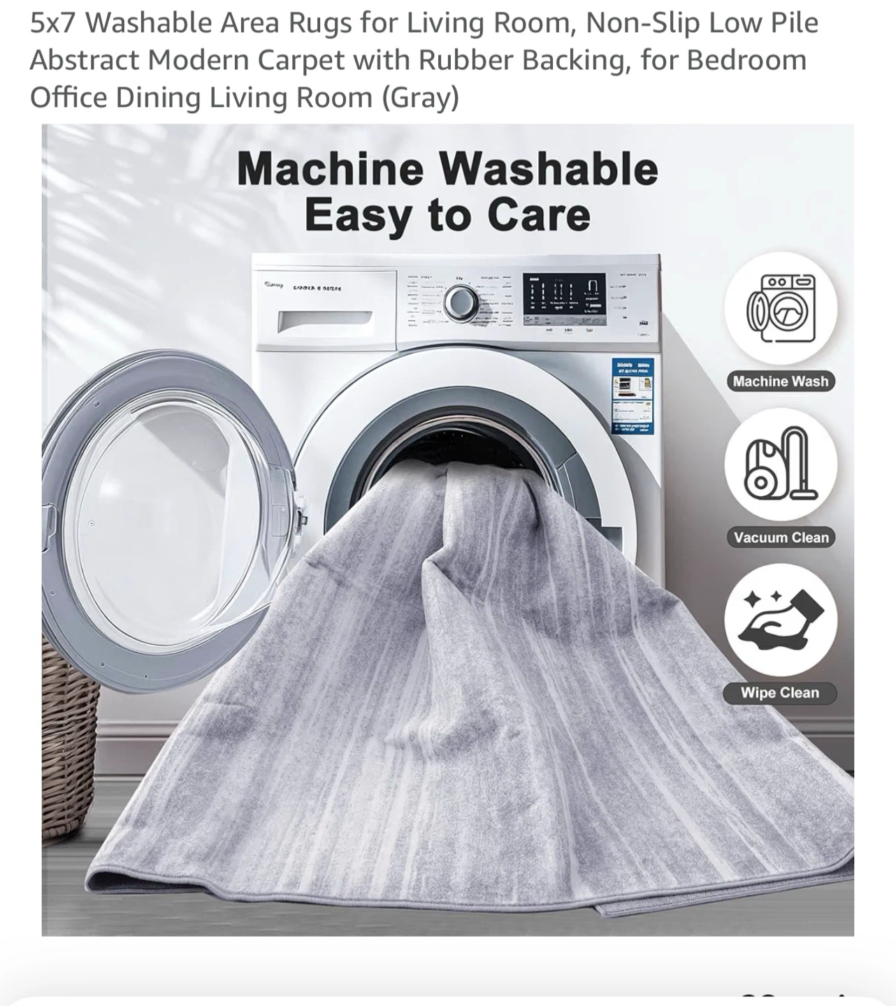 Washable Area Rug - Gray 5x7 Modern Carpet - photo 3