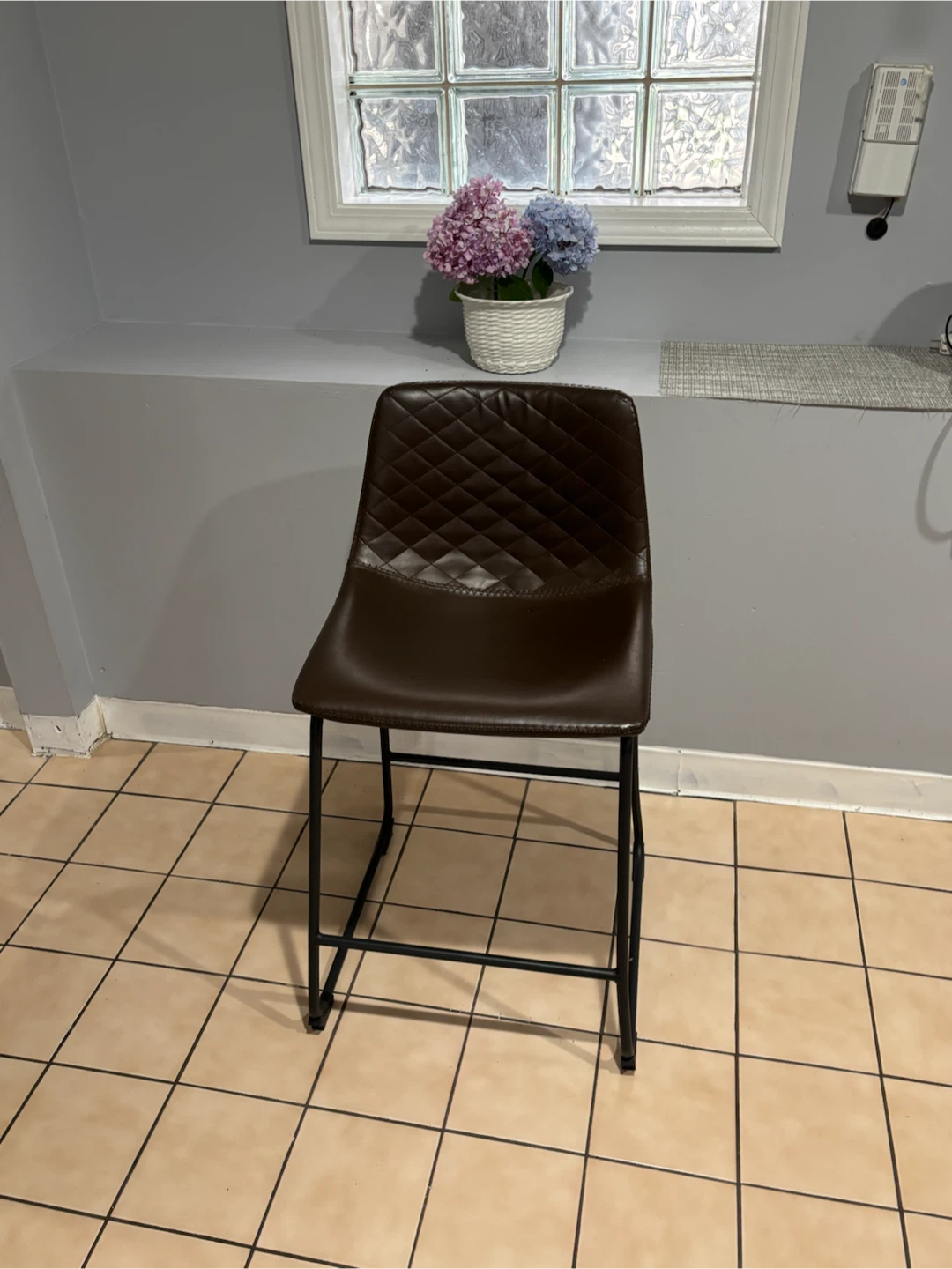 Brown Faux Leather Counter Stool with Quilted Back