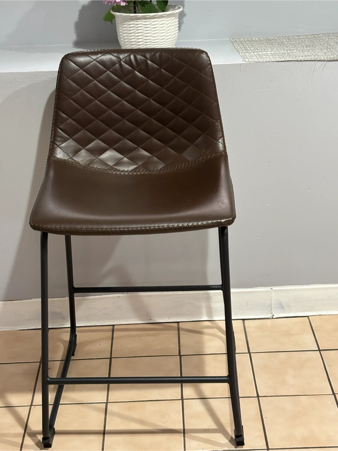 Brown Faux Leather Counter Stool with Quilted Back - photo 2