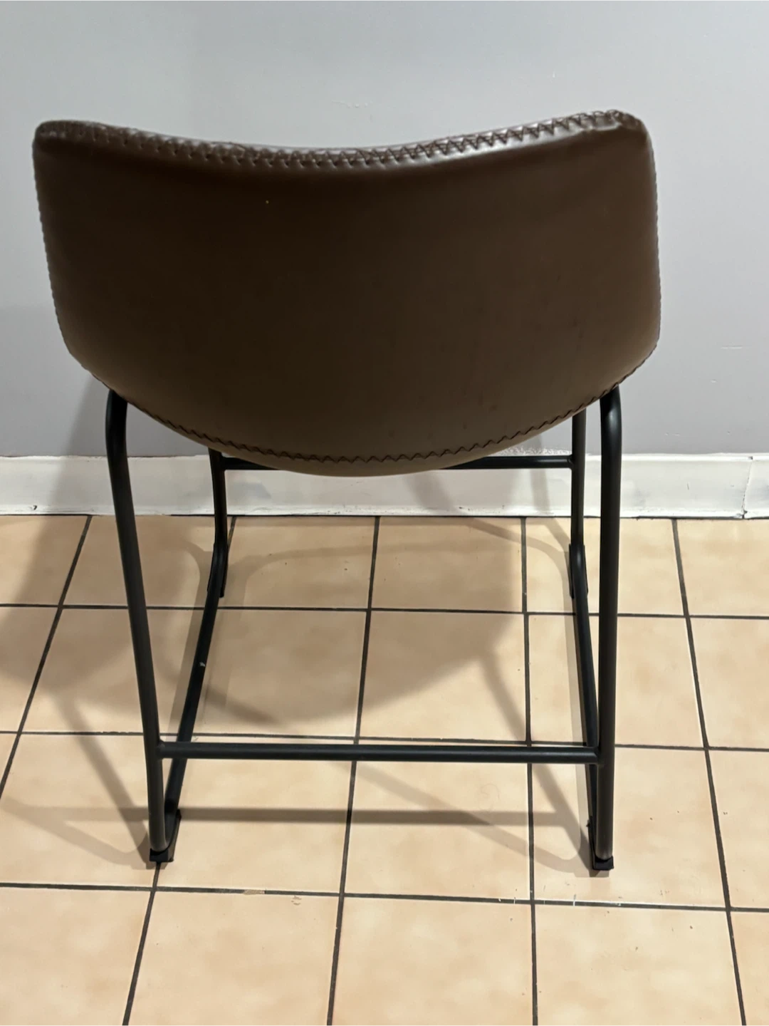 Brown Faux Leather Counter Stool with Quilted Back - photo 3