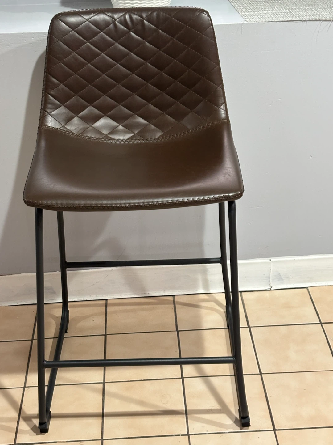 Brown Faux Leather Counter Stool with Quilted Back - photo 4
