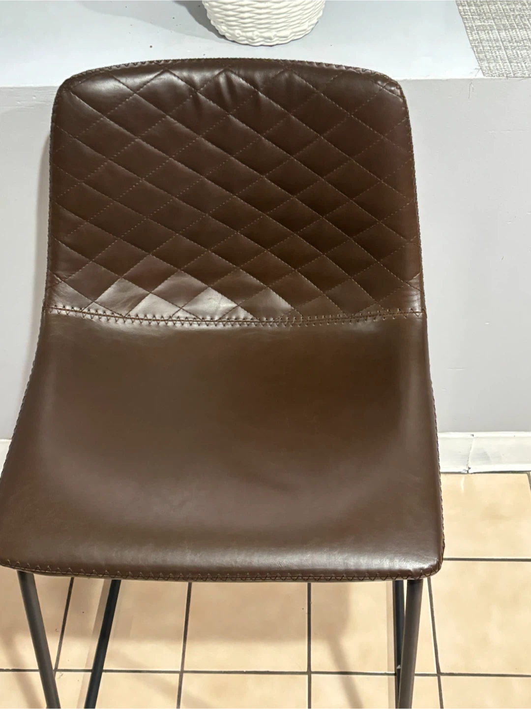 Brown Faux Leather Counter Stool with Quilted Back - photo 5