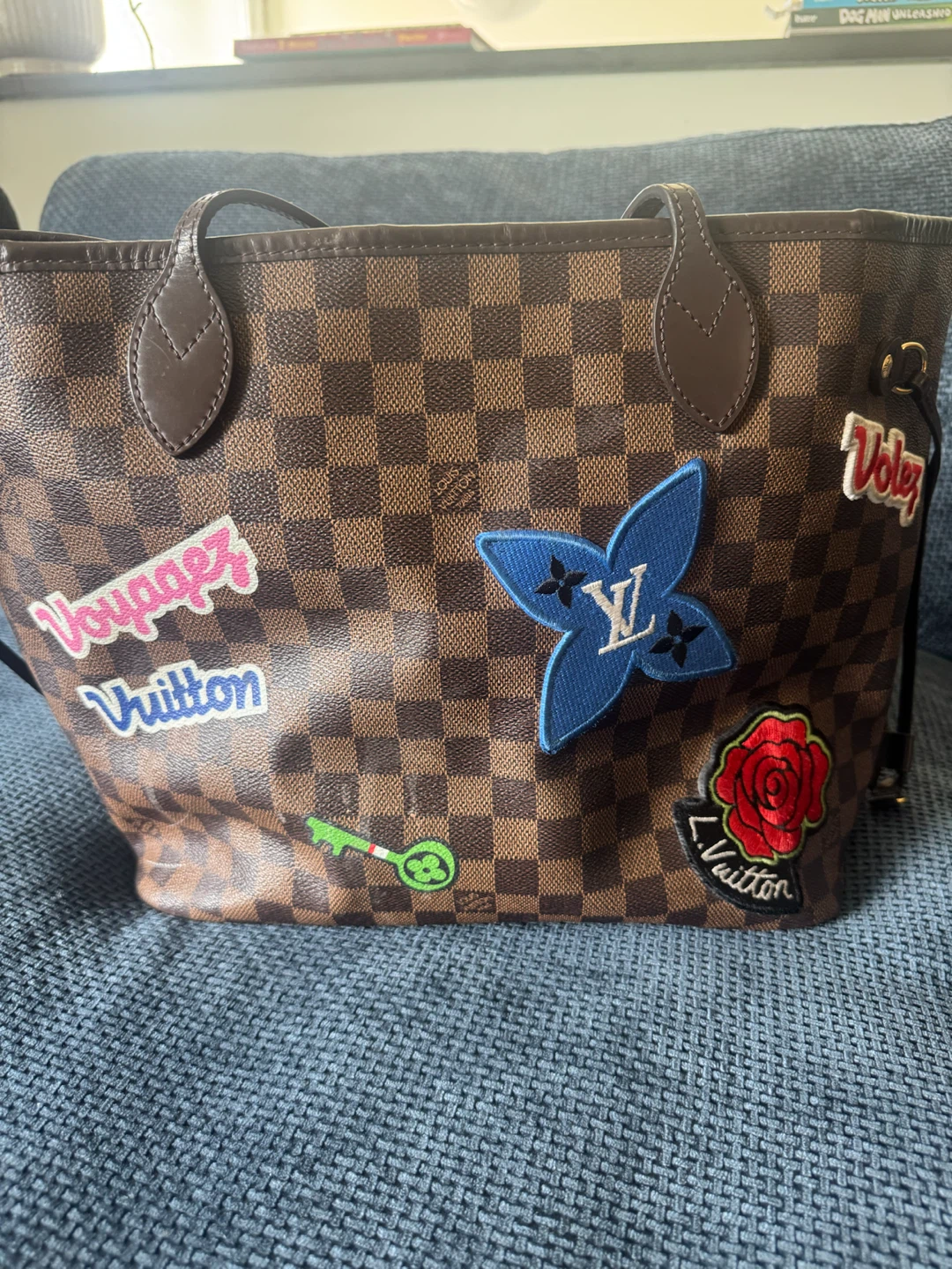 Louis Vuitton Neverfull Damier Ebene Tote Bag with Patches - photo 2