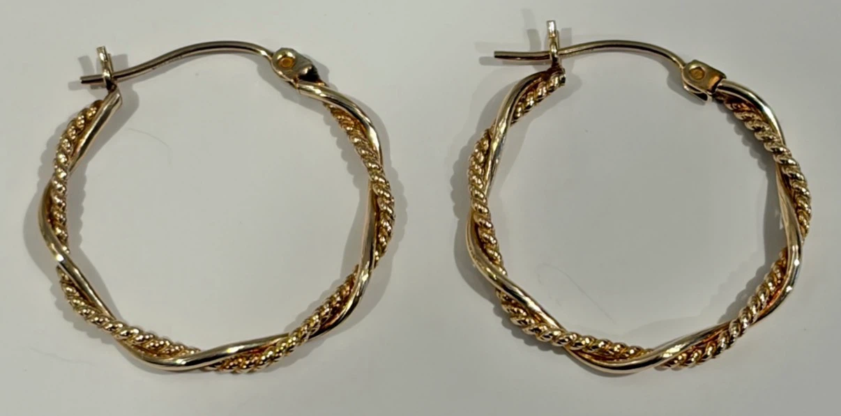 10K (Stamped) Gold Twisted Rope/ Textured Swirl Hoop Earrings