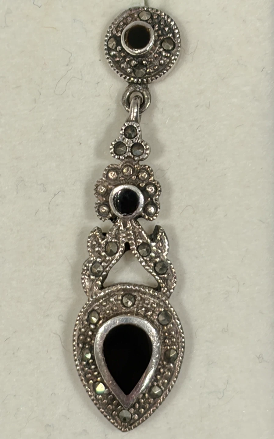 925 (Stamped) Sterling Silver Marcasite & Black Onyx Earrings - photo 2