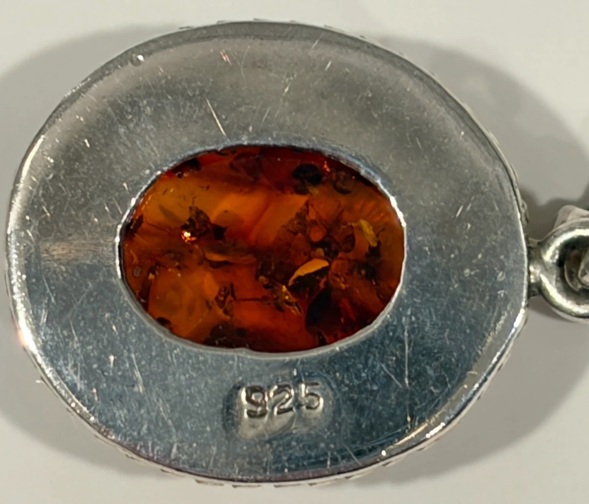 Vintage 925 (Stamped) Sterling Silver Amber Earrings Cognac Oval - photo 4