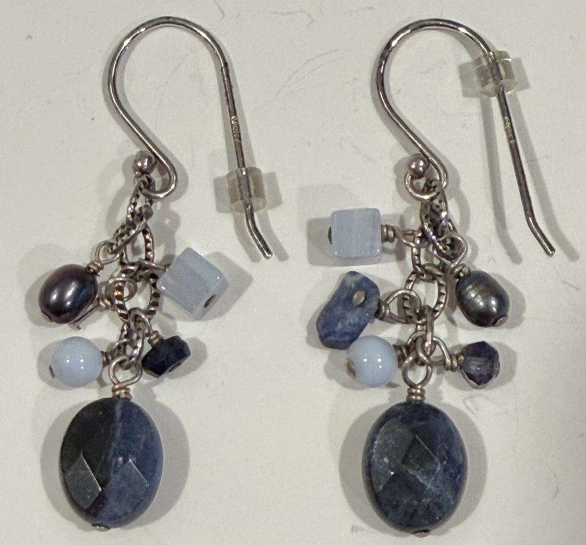 925 (Stamped) Sterling Silver Blue Gemstone Earrings