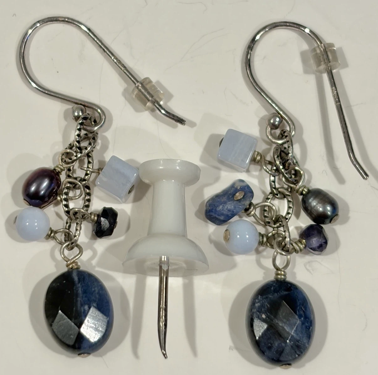 925 (Stamped) Sterling Silver Blue Gemstone Earrings - photo 2