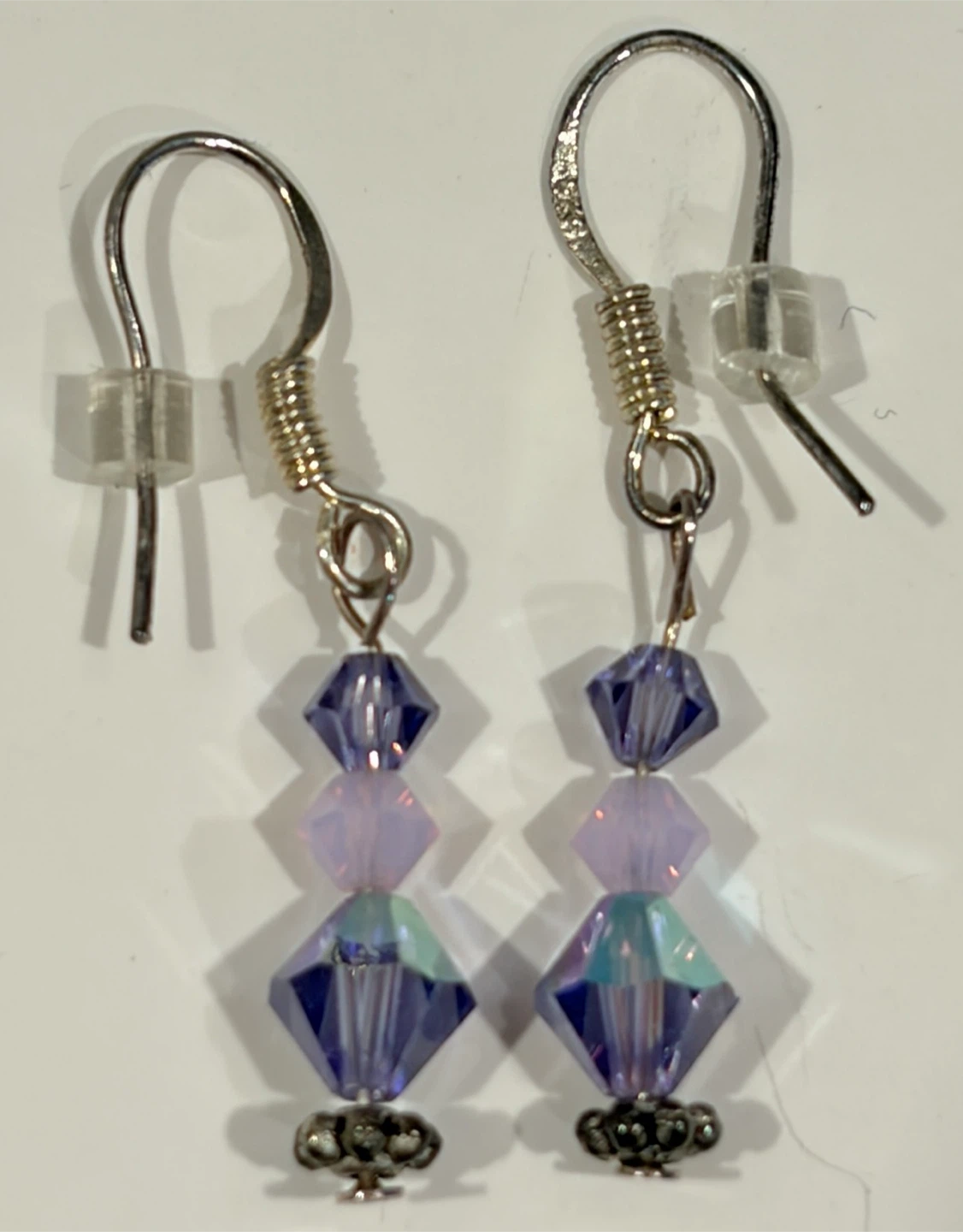 925 (Stamped) Sterling Silver Purple/Lilac Crystal Like Earrings