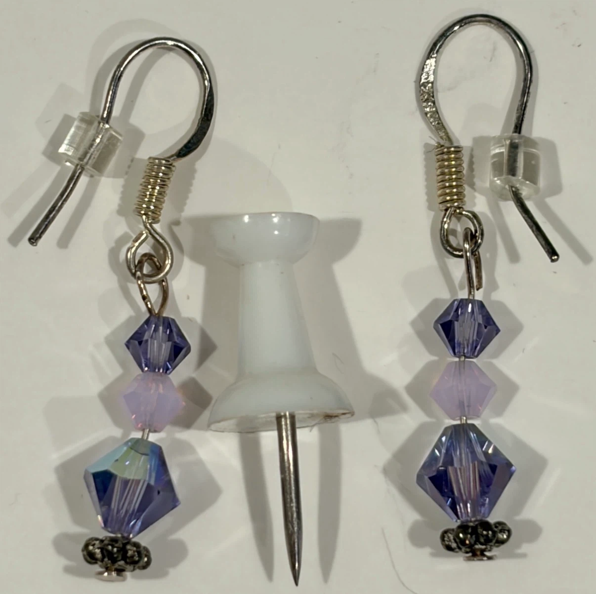 925 (Stamped) Sterling Silver Purple/Lilac Crystal Like Earrings - photo 2