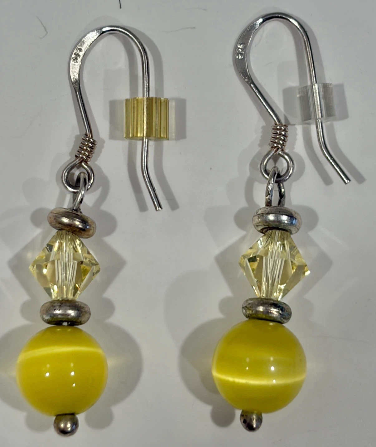 925 (Stamped) Sterling Silver Cat’s Eye Crystal Like Earrings